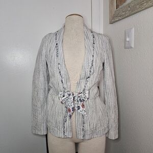 Cartonnier by ANTRHOPOLOGIE White Gray Stripe Blazer Jacket Cardigan Women 4 EUC